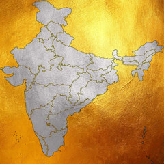Map of India, Asia with all states and country boundary in creative digital silver abstract pattern on shining golden background