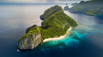 Aerial drone view of Dilumacad (Helicopter) Island in El Nido, Palawan, Philippines