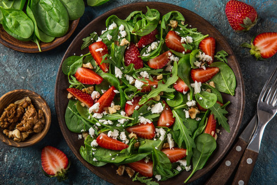 Strawberry, Spinach, Arugula And Feta Cheese Salad