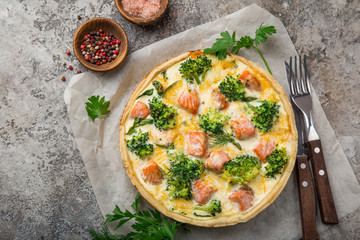 smoked salmon, broccoli and spinach quiche tart