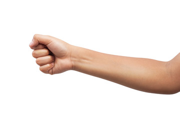 Kid hand with fist gesture isolated on white background. Clipping path included
