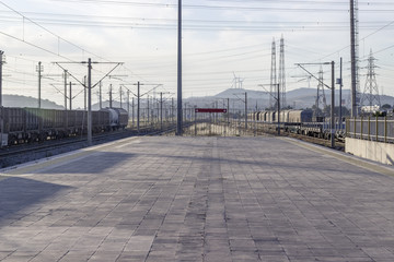 Open front wide shot of empty railway line in Turkey