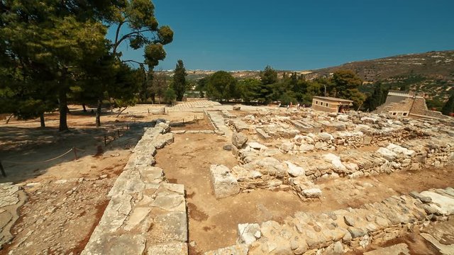 Ultra wide angle shot of the Minoan Palace of Knossos in Heraklion, Crete, Greece and surrounding mountains