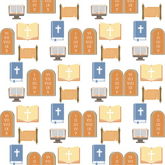 Christianity religion vector religionism flat illustration holy sign silhouette praying religionary christian faith religionist priest church traditional culture seamless pattern background.