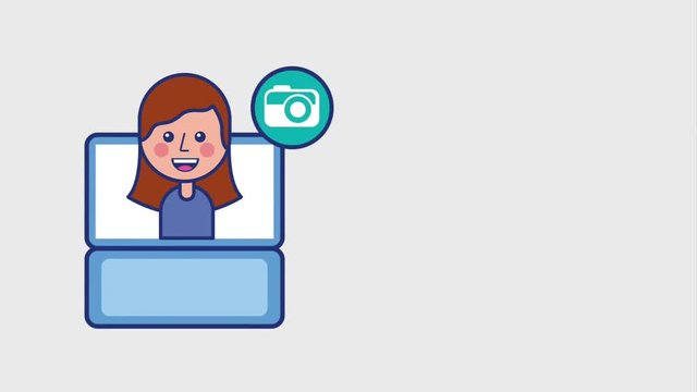 viral content girl in laptop love camera mesage animation hd