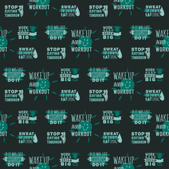 Sport motivational logo vector seamless pattern background hand drawn element banner gym crossfit trainings motivation text lettering illustration.