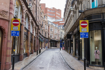 Empty city centre street in Birmingham