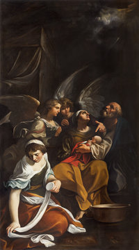 MODENA, ITALY - APRIL 14, 2018: The painting of Nativity of Virgin Mary in church Chiesa di San Bartolomeo.
