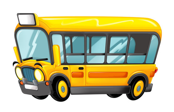 funny looking cartoon yellow bus - illustration for children