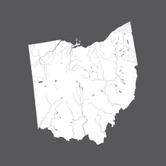 U.S. states - map of Ohio. Please look at my other images of cartographic series - they are all very detailed and carefully drawn by hand WITH RIVERS AND LAKES.