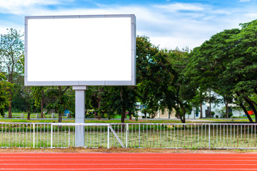 Fototapeta premium Digital blank scoreboard at football stadium with running track in sport stadium in outdoor ,Advertising Billboard LED, Empty white digital.