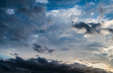 Dramatic sunset sky with clouds.