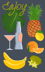 Tropical Enjoy Set. Vector illustration of a set of tropical fruits.