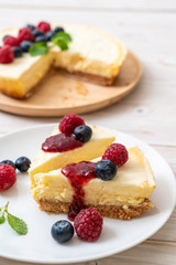 Homemade cheesecake with raspberries and blueberries