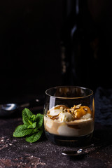 Ice cream with caramel topping