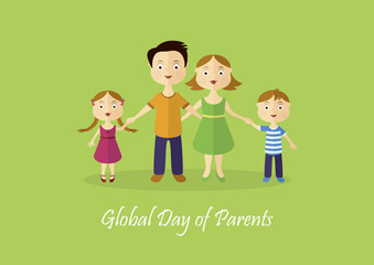 Global Day of Parents vector. Daddy with mum and kids. Family vector illustration. Parents and children cartoon character. Parents' Day vector illustration