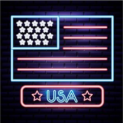 american independence day flag usa date neon sign vector illutration