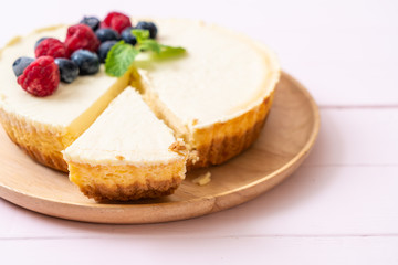 Homemade cheesecake with raspberries and blueberries