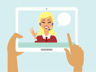 support chat on tablet screen close up