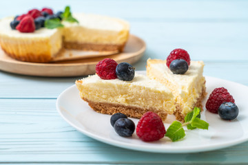 Homemade cheesecake with raspberries and blueberries