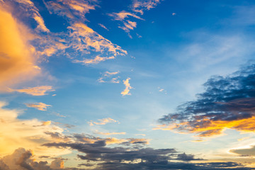 blue sky background texture with white clouds sunset.