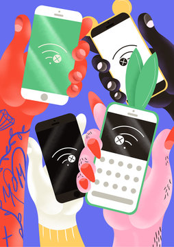 Illustration of cell phones showing no wifi service
