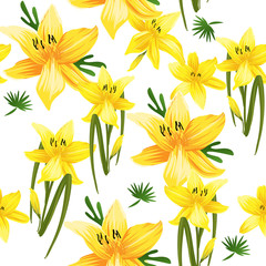 Seamless flower garder liliya pattern. Botany flora decoration. Vector drawing.
