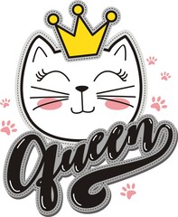 Queen, Cat head mascot, vector illustration