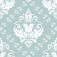 Classic seamless vector pattern. Damask orient light blue and white ornament. Classic vintage background. Orient ornament for fabric, wallpaper and packaging