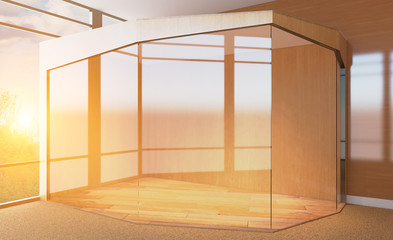 Modern office Cabinet.  3D rendering.. Sunset