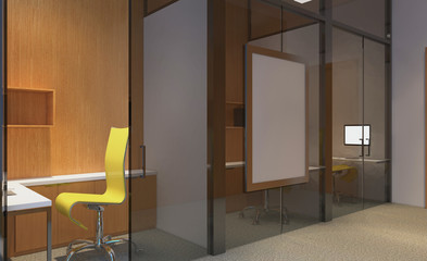 Modern office Cabinet.  3D rendering. Blank paintings.  Mockup.