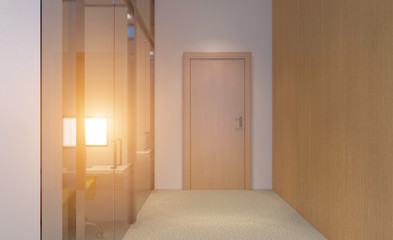 Modern office Cabinet.  3D rendering. Sunset