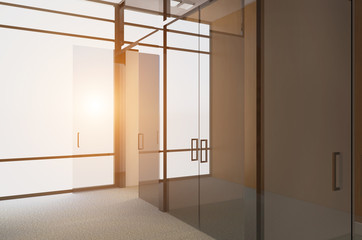 Modern Empty  office Cabinet. Meeting room. 3D rendering. Sunset