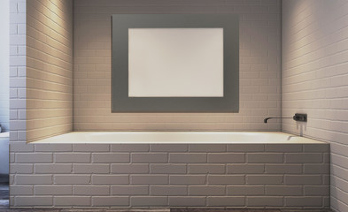 Blank paintings.  Mockup. Clean and fresh bathroom with natural light. 3D rendering.