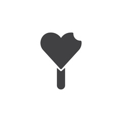 Heart shape lollipop vector icon. filled flat sign for mobile concept and web design. Sweet dessert snack simple solid icon. Symbol, logo illustration. Pixel perfect vector graphics