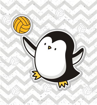 Cute  penguin playing volleyball