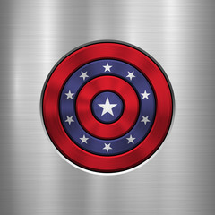 4th of July Independence Day badge, circle button template with metal texture, chrome, silver, steel and realistic reflex for logo, design concepts, interfaces, apps. Vector illustration.