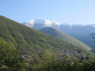 Green and snowy mountains of Sheki