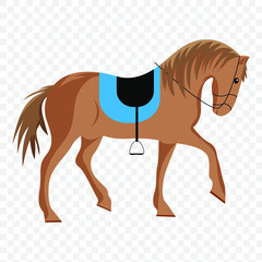 Illustration eines Pferd mit Sattel und Zaum