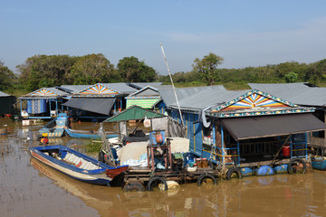 The floating village on the water of Tonle Sap lake