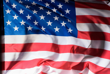 close-up shot of waving united states flag, Independence Day concept