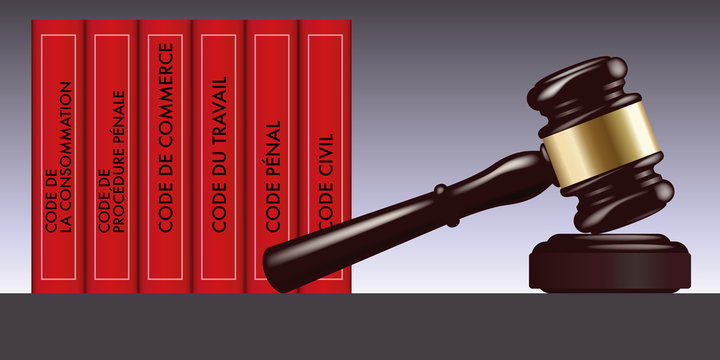 justice - loi, maillet - marteau - juge - maillet de justice - code civil - code p&eacute;nal - verdict