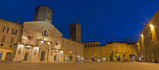 REGGIO EMILIA, ITALY - APRIL 12, 2018: Piazza del Duomo at dusk.
