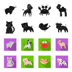 An unrealistic black,flet animal icons in set collection for design. Toy animals vector symbol stock web illustration. © pandavector