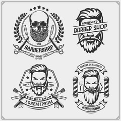 Set of vintage Barber shop labels, badges, emblems and design elements.
