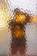 Abstract blurred taking photo of man standing in front of the mirror that reflect of his shadow, shadow of man, concept idea image