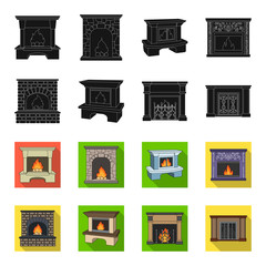 Fire, warmth and comfort.Fireplace set collection icons in black,flet style vector symbol stock illustration web. © pandavector