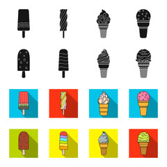 Ice cream on a stick, in a waffle cone and other species. Ice cream set collection icons in black,flet style vector symbol stock illustration web. © pandavector