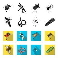Arthropods insect mosquito, bee.Earth worm, caterpillar,vermicular set collection icons in black,flet style vector symbol stock isometric illustration web. © pandavector