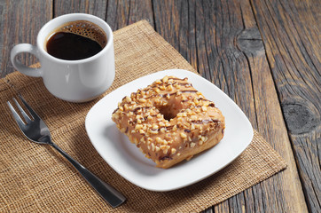 Donut in shape of square and coffe